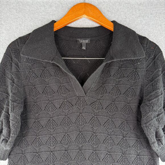 Talbot's Black Knit Short Sleeve Boxy Top Minimal Chic Quiet Luxury Sz S Preppy - Picture 3 of 6